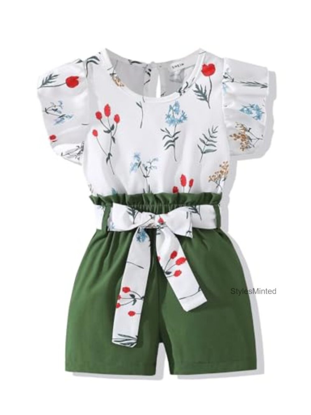 Toddler Girls Floral Ruffle Short Sleeve Top and Shorts Set Cotton Summer Outfit